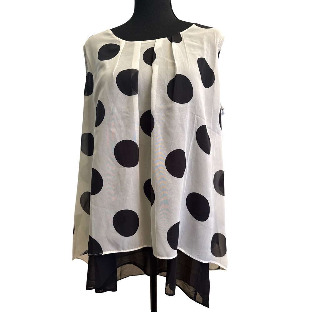 NorthStyle Womens Large Polka Dot Chiffon  Layered Tunic Top Black White